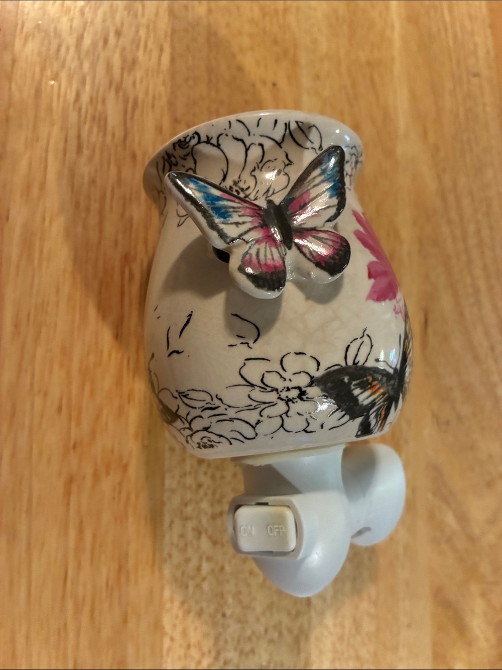 Ceramic Butterfly Wall Plug In Candle Warmer- White with Pink & Blue Accents